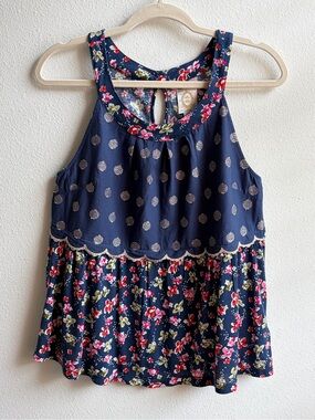 Anthropologie Ric Rac Blue floral halter tank top M